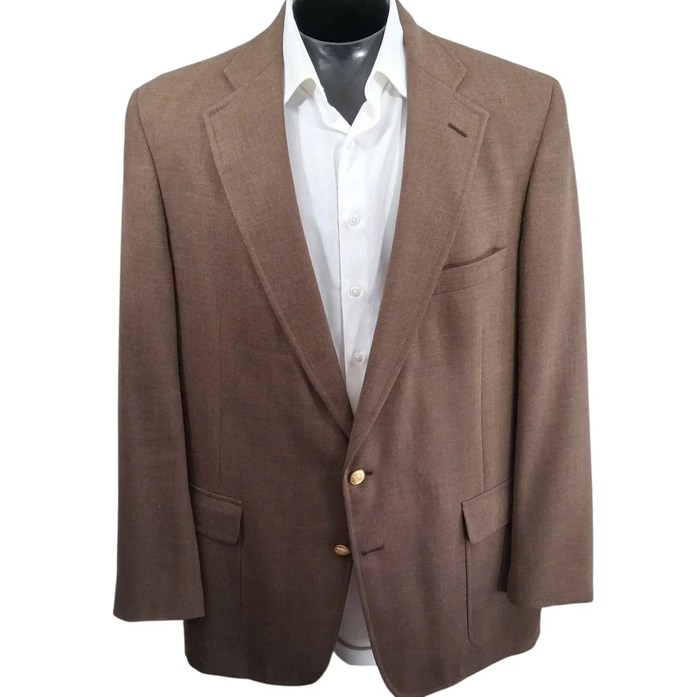 Palm Beach Blazer Mens 48L Brown Classic Gold Button Sport Coat Single Vent